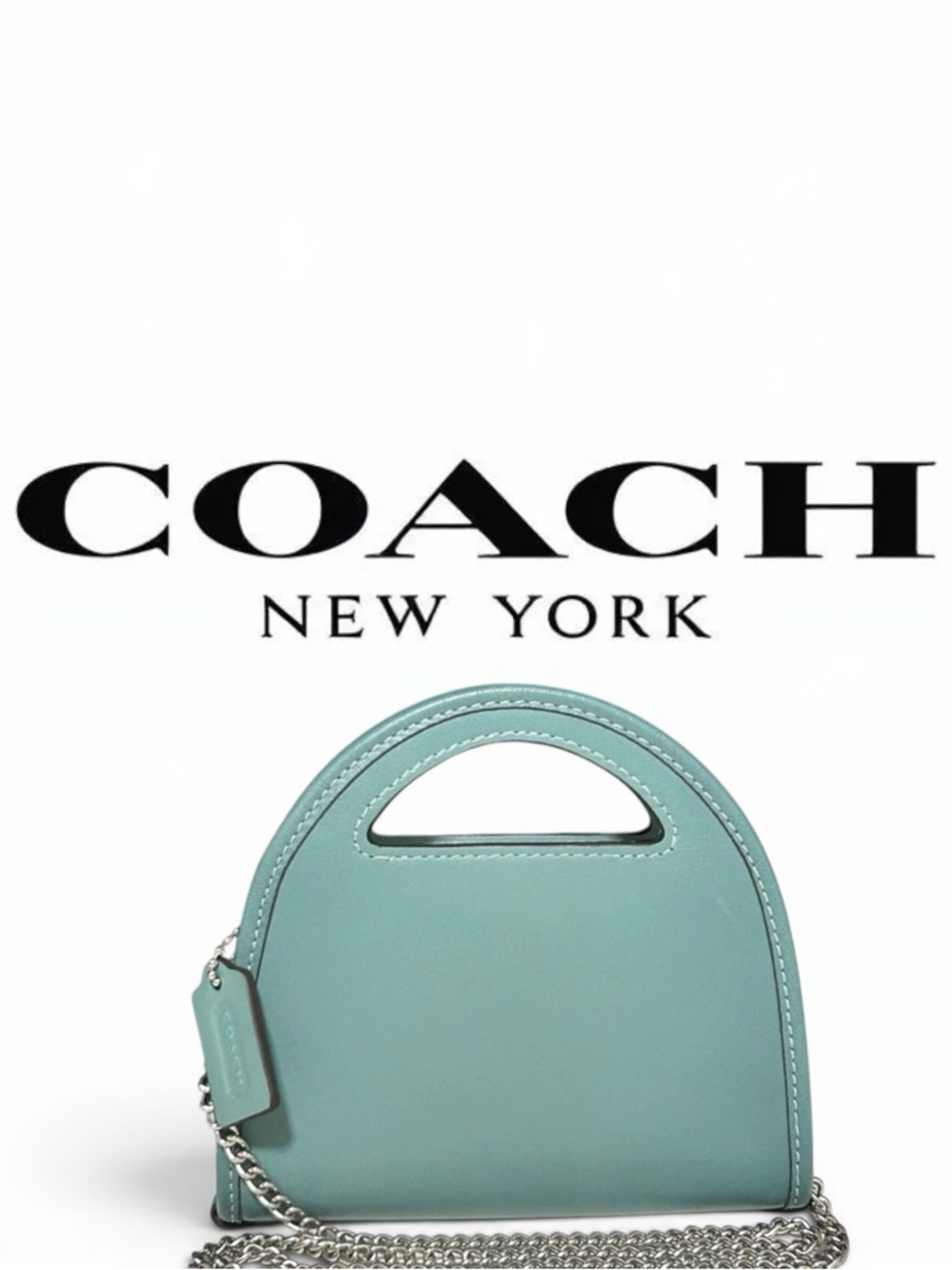 COACH Glovetanned Leather Top Handle Card Case in Aquamarine NWT